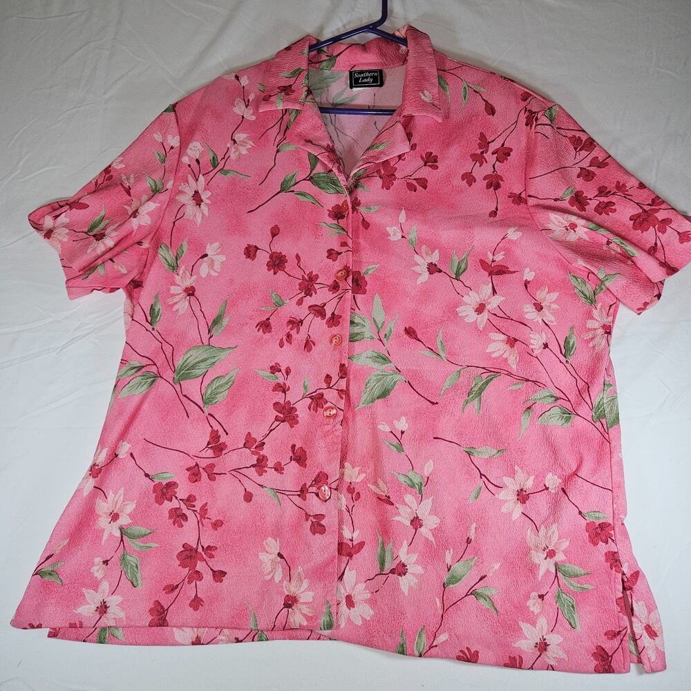 Southern Lady Pink Floral Cherry Blossom Short Sleeve Top Plus Size 3X